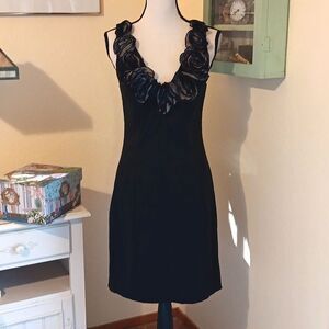 Betsy & Adam Elegant Black Embellished Short Gown